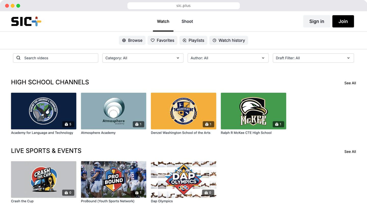 The SIC+ streaming site at sic.plus